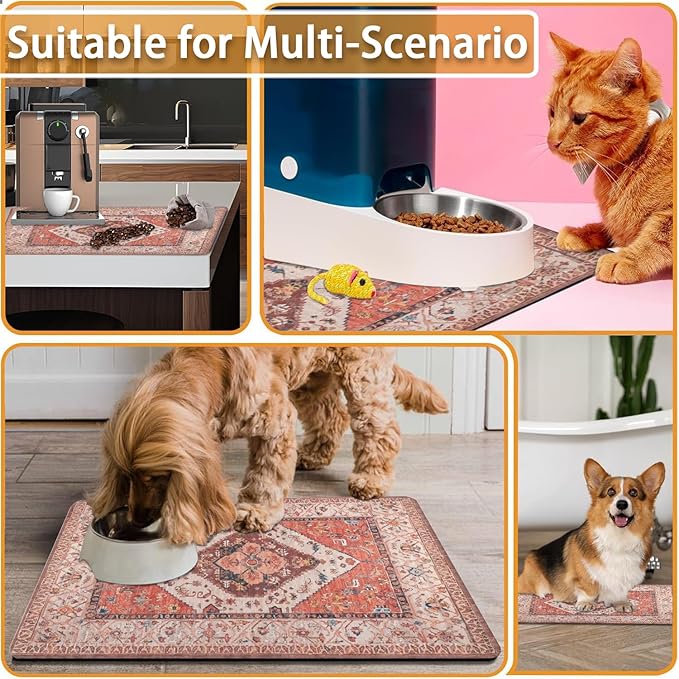 Absorbent Pet Dog Bowl Mat for Food and Water, Pet Cat Food Feeding Mat with Non Slip Rubber Backing, Dog Food Mats for Floors Waterproof, 16"x24"