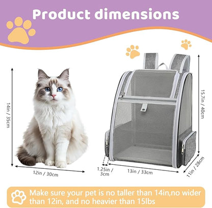 Cat Backpack Carrier Large Pet Backpack for Small Dog Medium Cat Puppy Kitten Bunny up to 15lbs, Ventilated Mesh Dog Collapsible Travel Backpack for Hiking Walking Outdoor