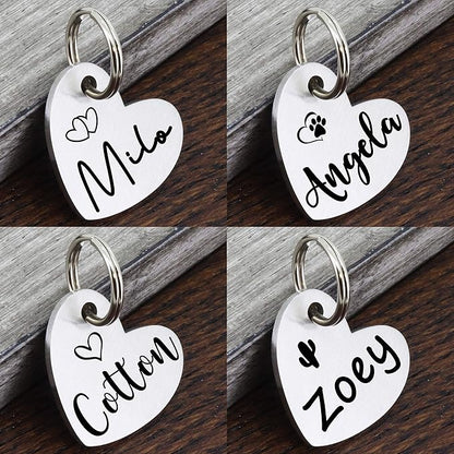 Ultra Joys Dog ID Tag, Custom Dog Tag Personalized Cat Tag, Pet ID Tag, Brushed Stainless Steel Heart Cat Tags Pet Tags Silver Small