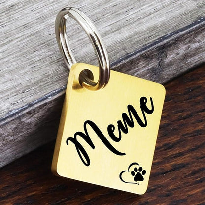 Ultra Joys Dog ID Tag, Custom Dog Tag Personalized Cat Tag, Pet ID Tag, Brushed Stainless Steel Diamond Dog Tag Gold Small