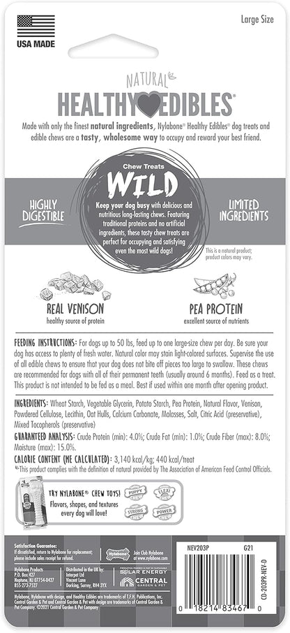 Nylabone Healthy Edibles WILD Natural Longer-Lasting Chew Treats, Venison Flavor, Large Dogs Up to 50 lbs - Made in USA (1 Count)