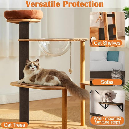 Cat Scratch Furniture Protector - 100" x 17" Trimmable Self-Adhesive Cats Claws Scratch Pads, DIY Cat Climbing Couch Protector for Scratch Post Cat Tree Replacement Indoor (Brown)