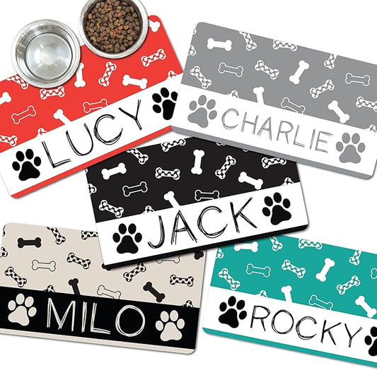 12"x 22" Custom Pet Food Mat - Personalized Dog Cat Water Bowl Placemat - Non-Slip & Absorbant - Your Own Pet's Name - Flexible & Easy to Store & Portable - Multiple Color Options - 12x22 inches