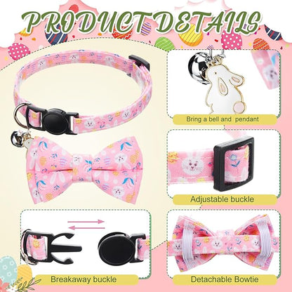 Hsei 6 Pcs Easter Cat Collar Bulk with Bow Tie Bell Spring Easter Eggs Carrots Bunny Rabbit Kitten Adjustable Breakaway Bowtie Collar for Boy Girl Cats Small Dog Pet Holiday Party Favors Gifts
