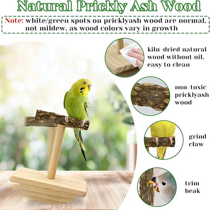 Natural Wood Bird Perch Stand Training, Intelligence Puzzle Enrichment Toys for Parakeets, Wooden Parrot Perch Platform, Bird Playground Play Stands for Conure, Cockatiel, Budgie Interactive Toys