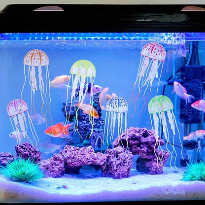 Lpraer 6 Pack Glow Jellyfish Floating Fish Tank Decorations Glowing Effect Silicone Simulation Jellyfish Ornament Aquarium Decorations (6 Colors)