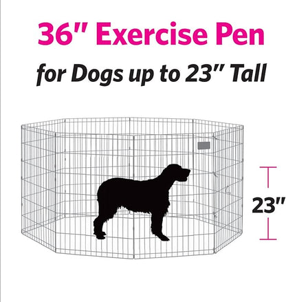 MidWest Homes for Pets Folding Metal Dog Exercise Pen, Indoor/Outdoor Playpen with No Door, Provides 16 Sq Feet of Play Space, 36-Inches Tall, Black E-Coated