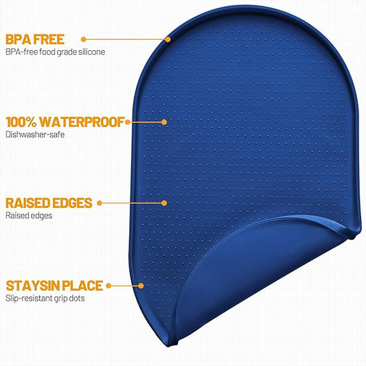 Hubulk 100% Waterproof Silicone Pet Feeding Mat with Raised Edge for Food and Water, Dog Bowl Mats, Cat Bowls Placemat with High Lip Protects Floor for Cats and Dogs (Navy Blue, 16" L x 10" W)