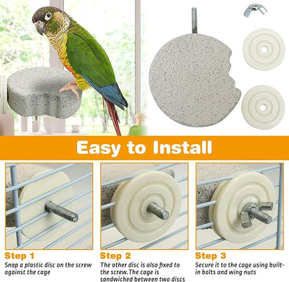 PINVNBY 6 PCS Bird Perch Parrot Beak Grinding Stone Calcium Mineral Parrot Perch Foot Claws Trimmer Chewing Toy Bird Cage Accessories for Small Medium Budgie Cockatiel Conure Lovebird (Lune)
