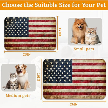 Retro Flag Dog Cat Food Mat,Absorbent Waterproof Placemat for Food and Water Non Slip Rubber Backing Durable Feeding Pad for Clean Floors 16" x 24"