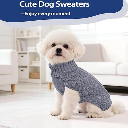 Dog Sweaters Small Dog Clothes Winter Turtleneck Puppy Sweater Warm Pet Cat Sweater Doggy Pullover Outfit with Twisted Design XS~XL(Grey, Large)
