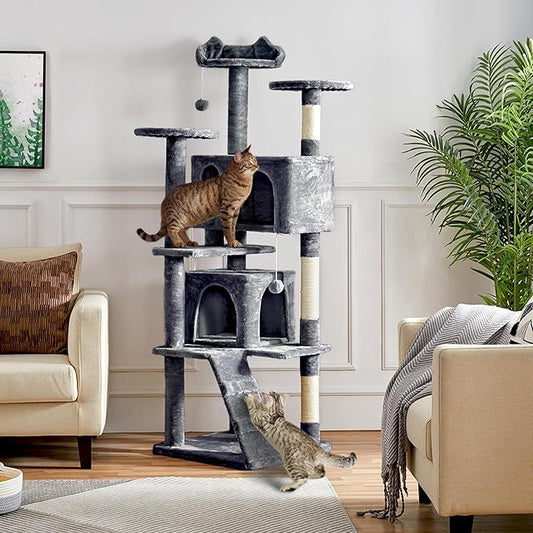 Yaheetech 70in Multi-Level Cat Tree Tall Cat Tower Cat Furniture with Condo, Scratching Posts & Dangling Ball for Indoor Cats Activity Center, Dark Gray