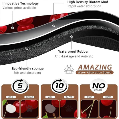 Red Cherry Pet Feeding Mat,Absorbent Quick-Dry Cat Dog Food and Water Bowl Mats,Non-Slip Rubber Backing Mat,Cat Dog Accessories Supplies 16"x24"
