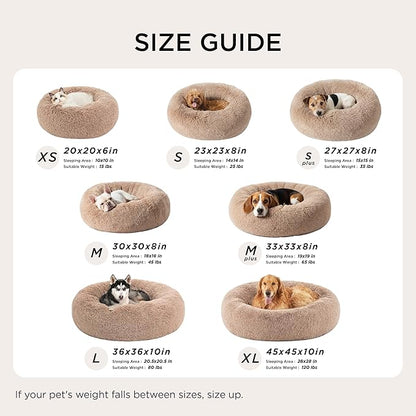 Bedsure Calming Dog Bed for Extra Large Dogs - Donut Washable Large Pet Bed, Anti-Slip Round Fluffy Plush Faux Fur Dog Bed, Fits up to 120 lbs Pets, Coffee, 45 inches