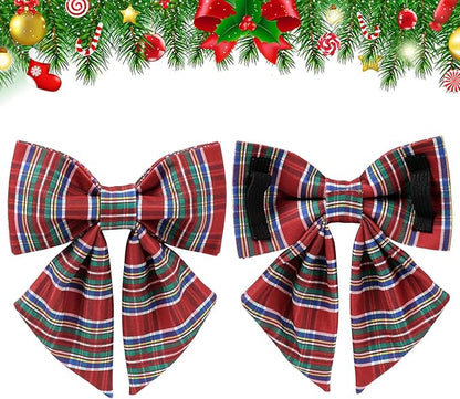Christmas Plaid Dog Collar with Bow, Red and Blue Check Adjustable Pet Collar with Quick Release, Christmas Stripes Bowtie Collar for Small Medium Large Dogs S