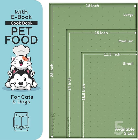 Dog Food Mat - 28x18 Raised Edges Dogs Mat for Food and Water Prevent Spill, Waterproof Cat Food Mats Protect Floors, Easy Clean Dog Bowl Mats for Food and Water, Silicone Pet Feeding Placemats Green