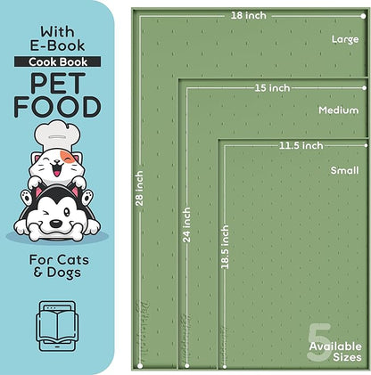 Dog Food Mat - 24x15 Raised Edges Dogs Mat for Food and Water Prevent Spill, Waterproof Cat Food Mats Protect Floors, Easy Clean Dog Bowl Mats for Food and Water, Silicone Pet Feeding Placemats Green