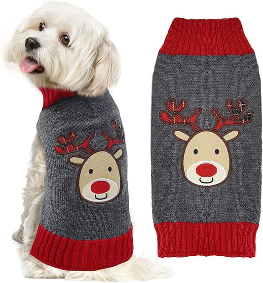 Dog Christmas Sweater Xmas Pet Clothes Cute Gray Reindeer Holiday Puppy Cat Costume New Year Gifts for Small Medium Large Dogs Jumpers (M, Gray Reindeer)