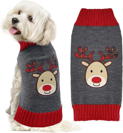Dog Christmas Sweater Xmas Pet Clothes Cute Gray Reindeer Holiday Puppy Cat Costume New Year Gifts for Small Medium Large Dogs Jumpers (L, Gray Reindeer)