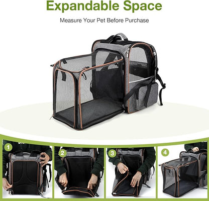 Lekebobor Cat Carrier Backpack, Expandable Pet Carrier with Sun Shade & Full Front Opening, Breathable Mesh Backpack for Small Dogs & Medium Cats Up to 18 Lbs, Foldable for Hiking, Camping (Grey)