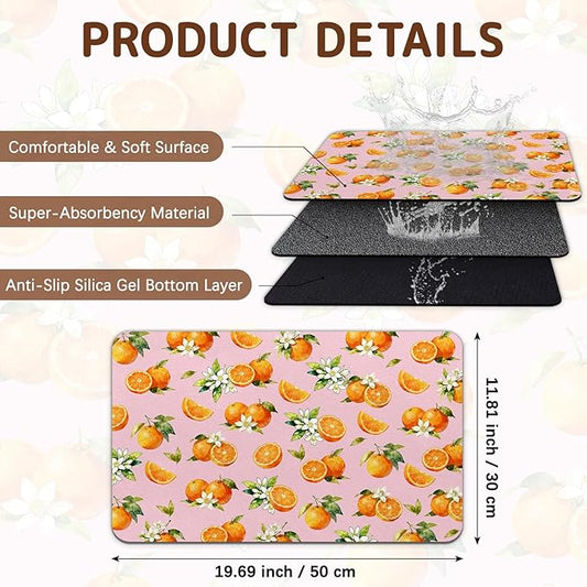 Dog Food Mat for Bowls, Absorbent Quick Dry Dog Cat Mats for Food and Water, Non-Slip Backing Pet Mat Pet Supplies - Orange Pattern