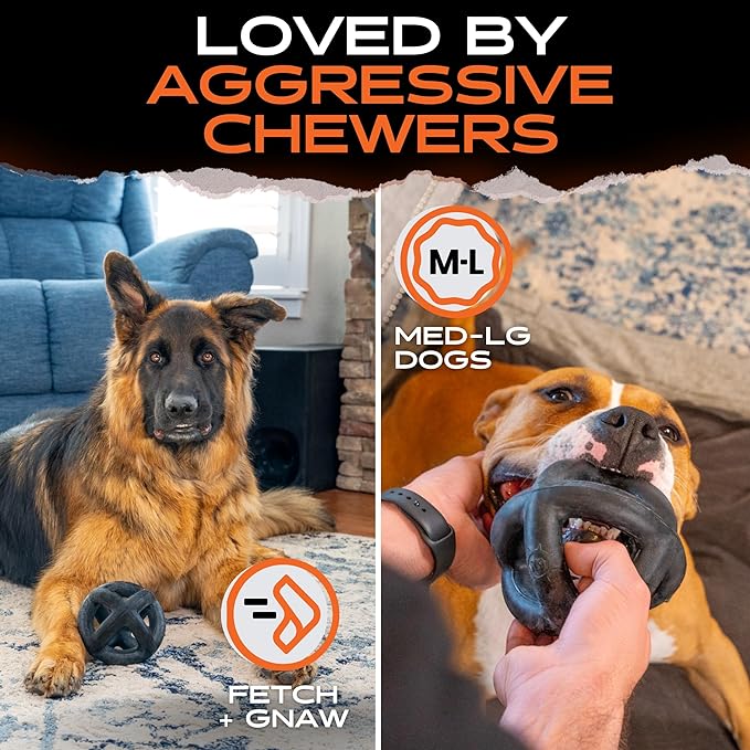 Monster K9 Indestructible Dog Ball – Lifetime Replacemnet - Durable Dog Toy for Aggressive Chewers - Safe, Non-Toxic Natural Rubber - Chew, Tug & Fetch - Tough, Heavy Duty - 5.5” (2X Tennis Ball Size)
