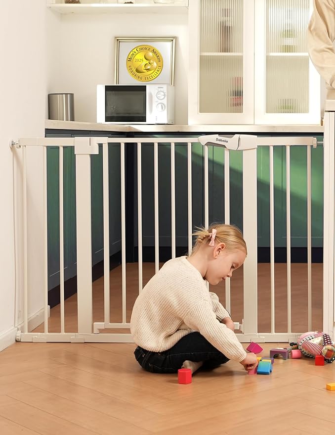 Babelio Baby Gate, 29-48 Inch Auto Close Pet Gate PressGuard P7, Easy Install Pressure-Mounted Safety Gate, Extra Wide Pet Gate for Stairs and Doorways, 2 Pack White