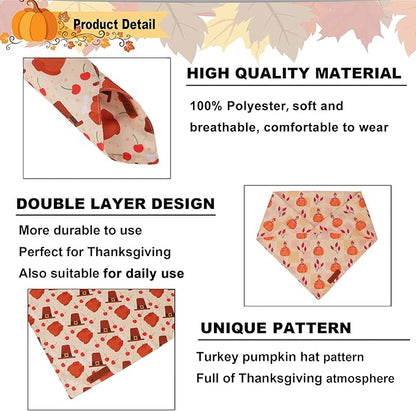 ADOGGYGO Thanksgiving Dog Bandanas 2 Pack, Reversible Turkey Pumpkin Pet Scarf Bib, Adjustable Fit Orange Thanksgiving Bandana for Extra Large Dogs (X-Large)