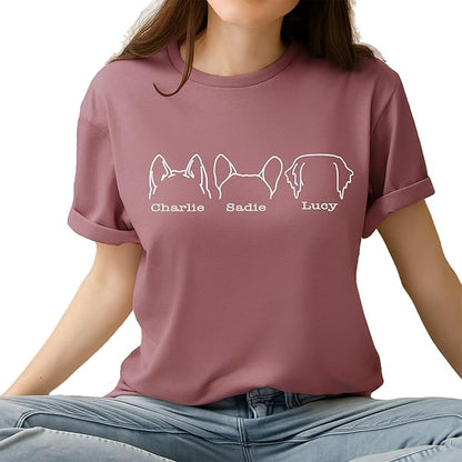 Custom Dog Mom Shirt for Women Pet Ears Sweatshirt with Name Unique Puppy Line Art Cute Dad Hoodie for DogDad Owner Lover