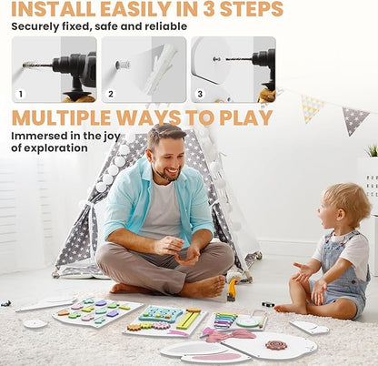 BlueWood Wooden Wall Busy Board Panels, Toddler Learning Activity Center, Montessori Philosophy Sensory, Educational Toys, Conducive to All-Round Development - Rabbit