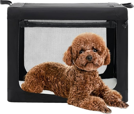 Dog Travel Crate 24 Inch, Portable Soft-Sided Travel Carriers for Dogs and Cats, Foldable Pet Kennel with 3-Doors Mesh Windows Indoor & Outdoor, Black
