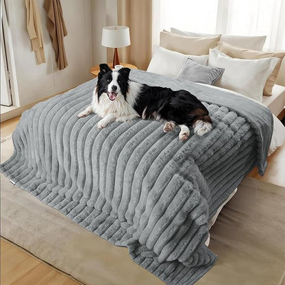 Waterproof Dog Blanket for Bed, Luxury Plush Washable Large Dogs Blankets for Furniture Protection, Super Soft Calming Pet Blanket for Indoors (Grey, 60"x80")