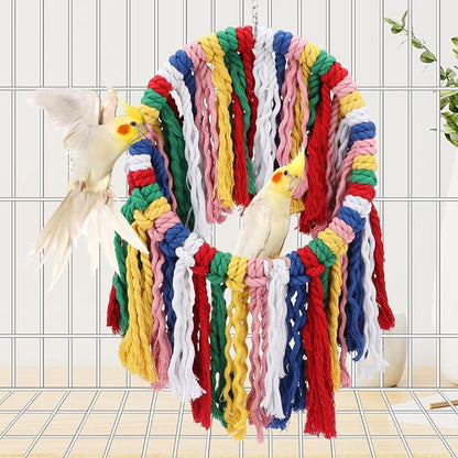 Wontee Bird Rope Chewing Toys Parrot Cage Bite Toys Colorful Hanging Ring Swing Perch for Cockatiel Conure Quaker African Grey Amazon Parrots