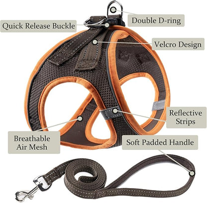 Dog Harness with Leash Set, No Pull Adjustable Reflective Step-in Puppy Pet Vest Harnesses for Small Medium Large Dogs and Cats,Brown M