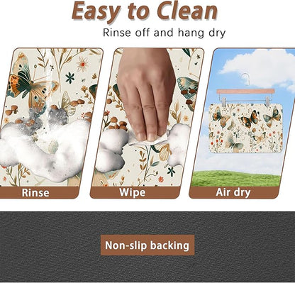 Butterfly Dog Food Mat for Floors,Boho Garden Vintage Absorbent Pet Food and Water Bowl Mats,Non-Slip Pet Feeding Mat,Pet Supplies 12" x 20"