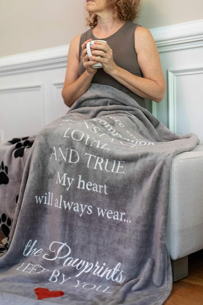 Pawprints Left by You Pet Memorial Blanket with Heartfelt Sentiment - Comforting Pet Loss/Pet Bereavement Gift