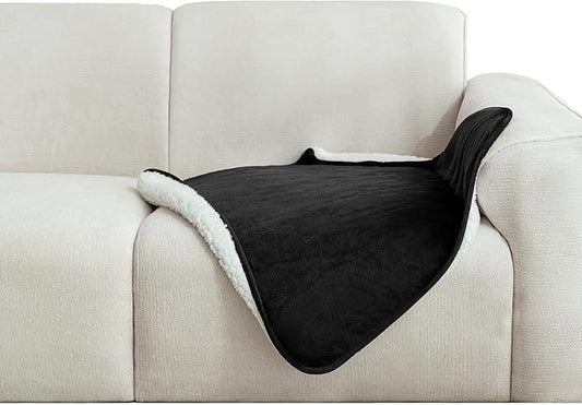 gogobunny Waterproof Pet Blanket for Small Dogs and Cats, Reversible Sherpa Fleece Soft Plush Throw for Couch Protection, Washable Furniture Protector (Black, 30x30 inches)