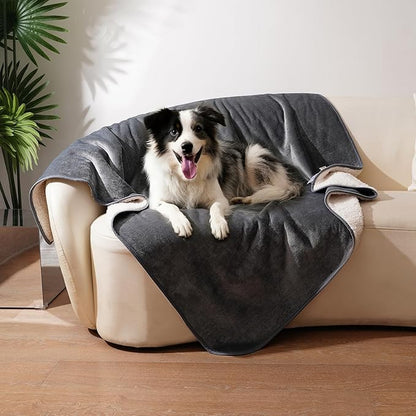 Sunheir Waterproof Dog Blankets for Large Dogs - Cat Blanket Washable for Couch Protection, Soft Sherpa Fleece Puppy Throw Blanket to Prevent Urine Leaks & Protects Furniture, 40"X 50", Grey