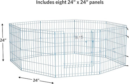 MidWest Homes for Pets Folding Metal Puppy / Dog Exercise Pen, Indoor/Outdoor Playpen with Door, 16 Sq Feet of Play Space, 24-Inches Tall, Blue
