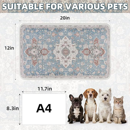 PUPTECK Dog Food Mat, Absorbent Pet Feeding Bowl Mat, Non-Slip Dog Mat for Food and Water, Quick Dry No Stains Cat Placemats Pet Supplies for Messy Drinkers, Blue 12"x20"