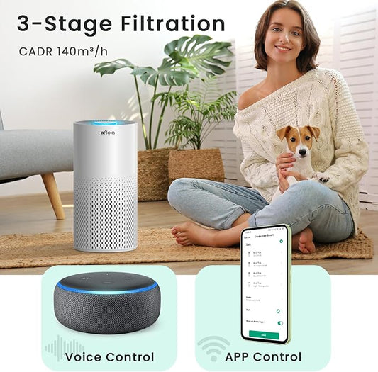 Afloia Air Purifiers for Home Bedroom Large Room Up to 1076 Ft², Smart WiFi Works with Alexa, 3-Stage Filter Cleaner Odor Eliminator, Pet Dander Pollen Allergy Dust Mold Smoke, 22dB, Kiloplus