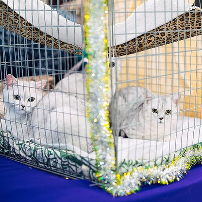 Jetec 2 Pack Cat Hammock for Cage, Catio Accessories Reversible Soft Cats Bed with Adjustable Straps and Hooks Double-Sided Linen and Fleece Hanging Hammock for Cats, Kitten(Leopard and Dot,S)