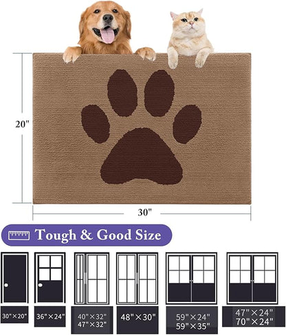 Buganda Dog Door Mat for Muddy Paws, Absorbent Dirt Trapper Non Slip Indoor Doormats, Washable Low-Profile Mat for Mud Dogs, Entryway Carpet for Inside Floor (48x30 Inches, Beige)