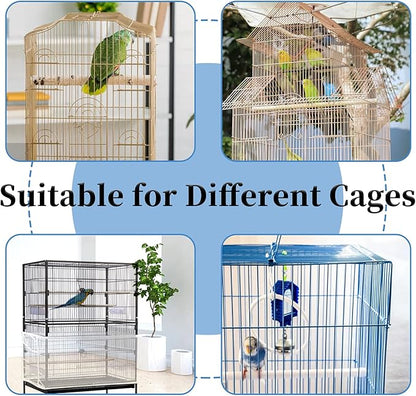 Daoeny Large Bird Cage Cover, Bird Cage Seed Catcher, Adjustable Soft Airy Nylon Mesh Net, Birdcage Cover Skirt Seed Guard for Parrot Parakeet Macaw African Round Square Cages (White)
