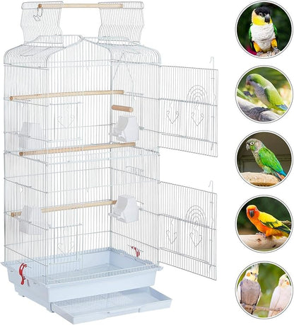Yaheetech 41'' Open Top Medium Size Quaker Parrot Bird Cage Cockatiel Indian Ring Neck Sun Parakeet Green Cheek Conures Lovebird Budgie Canary Finch Parrotlet Bird Cage, White