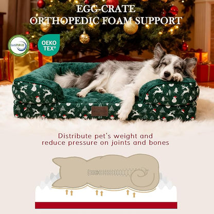 Comfort Expression Orthopedic Dog Bed for Extra Large Dogs 42x30 Inch, Waterproof Egg Crate Foam XL Pet Bed, Gifts for Christmas, Dog Couch with Washable Cover & Non-Slip Bottom, Christmas Green