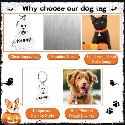 Personalized Pet Tags for Dog Cat, Custom Halloween ID Tags for Dogs, Dog Name Tags Engraved for Pets, Boo Basket Stuffers, Halloween Gifts for Dogs Lovers (Ghost)