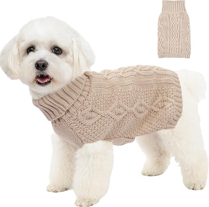Dog Sweaters for Small Dogs Cute Winter Chihuahua Clothes Pullover Puppy Sweater Girl Boy Warm Knit Dog Clothes Turtleneck Pet Sweater Solid Color Cat Outfit(Beige, X-Small)