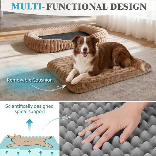 Dog Bed for Extra Large Dogs, Cute XL Dog Bed with Removable Washable Cover & Anti-Slip Bottom, Soft Calming Pet Sofa Bed with Handle for Indoor Pets, 43x31x5inches, Brown