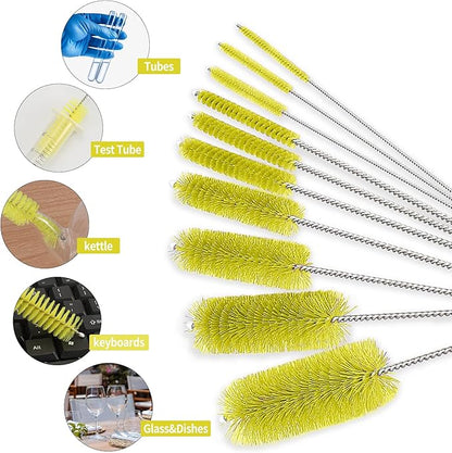 CiaraQ Bottle Cleaning Brushes, 8 Inch Nylon Tube Brush Set, Cleaner for Narrow Neck Bottles Cups with Hook, Set of 10pcs.
